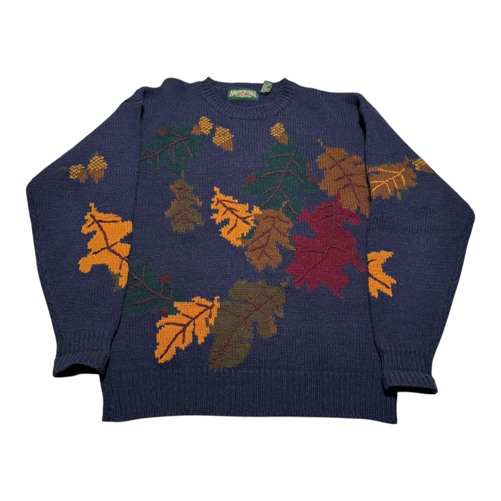 Vintage 90s American Eagle 100% Wool Leaves Fallcore‎ Sweater Men's Large